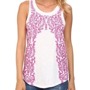 Lucky Brand White & Purple Embroidered Tank Small
